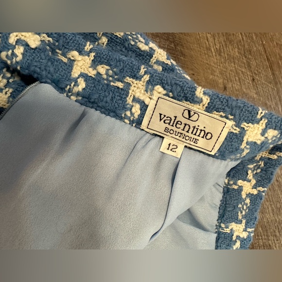 Valentino Vintage Tweed Blue & White Checkered Pencil Skirt - Size Medium - Picture 4 of 16